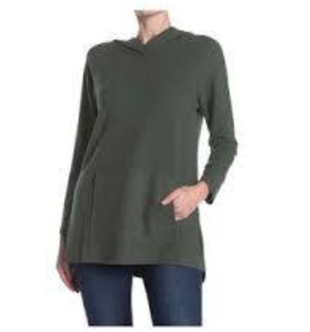 NEW NWT Melloday Olive Green Long Sleeve Top with Hood Size XS kangaroo pocket